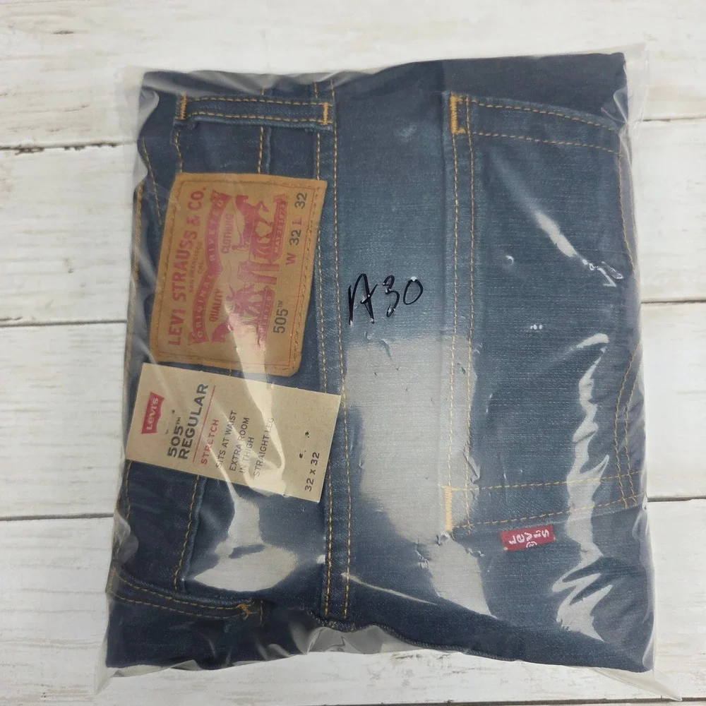 Levi's 505 Regular Straight Leg Jeans Mens 32x32 Dark Wash Stretch Denim